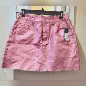 Sexy festival Pink Metallic Denim skirt summer flirty NWT
